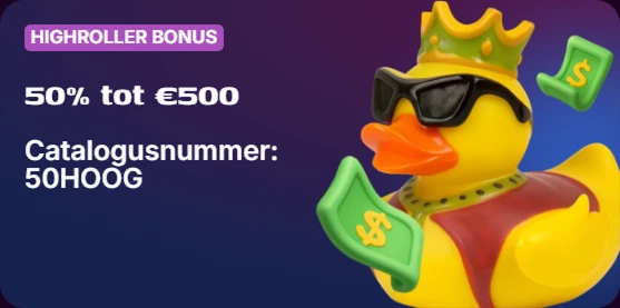 Duckysino highroller bonus 50% tot €500 catalogusnummer 50HOOG