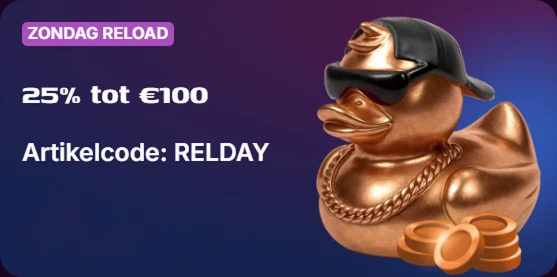 Bronze Duckysino Zondag Reload bonus met 25% tot €100, artikelcode: RELDAY