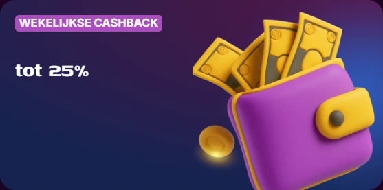 Wekelijkse cashback tot 25% in een 3D-portemonnee vol geld